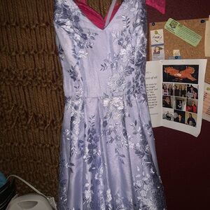 Lavender floral prom dress spaghetti-strap/ v-neck/ cross back